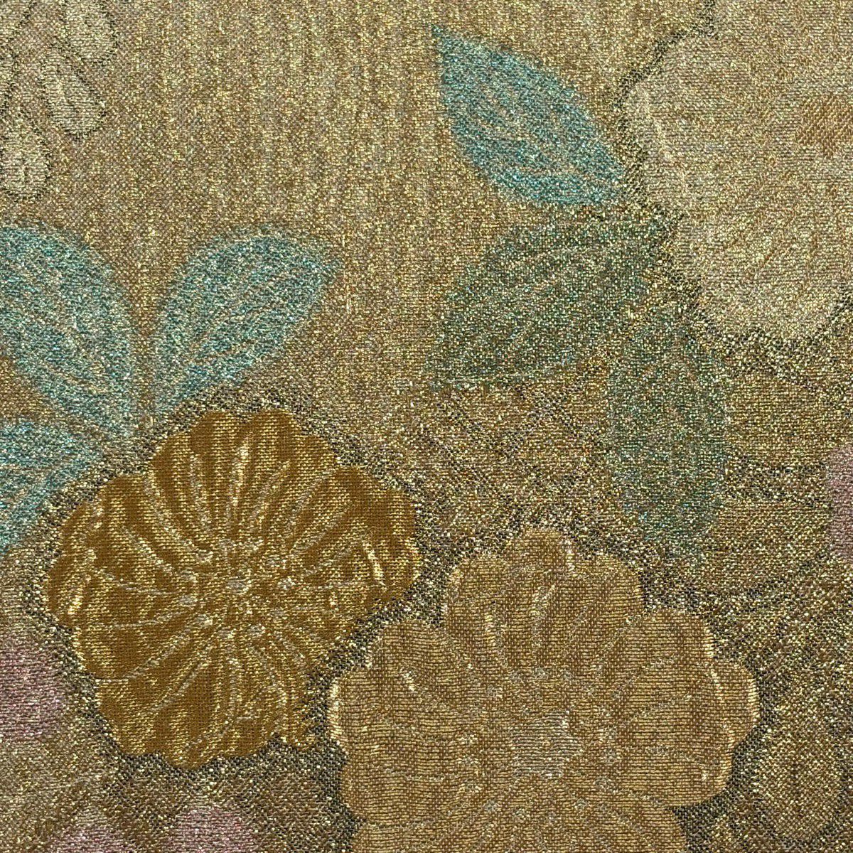 【美品】 袋帶 秀品級 辻花染圖案 藤 金金箔 金色 六通 純蠶絲