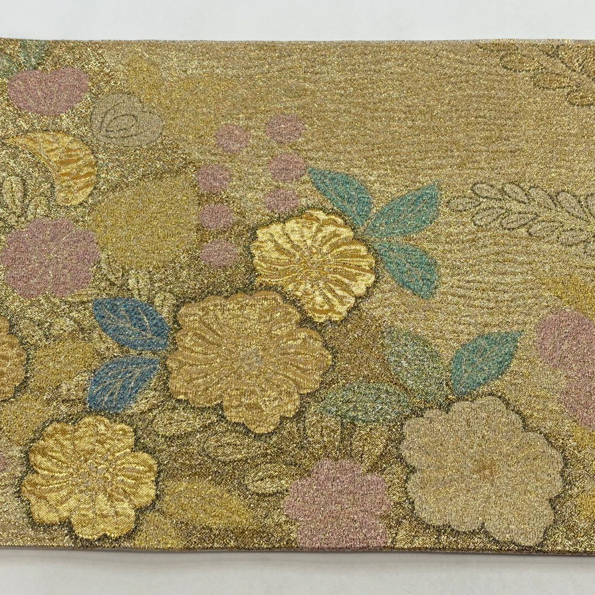 【美品】 袋帶 秀品級 辻花染圖案 藤 金金箔 金色 六通 純蠶絲