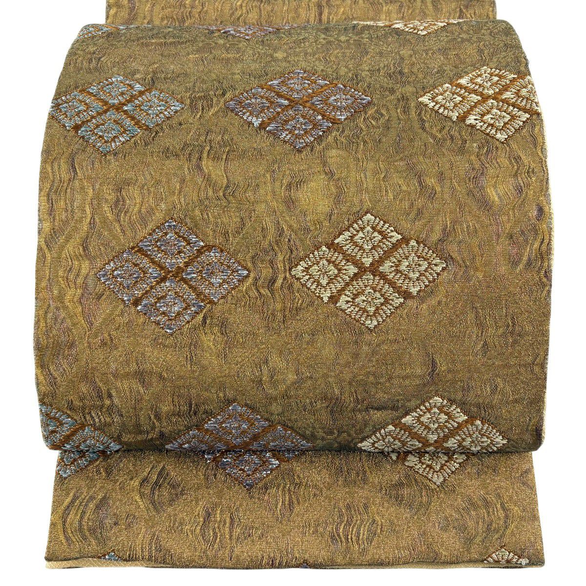袋帶 秀品級 花菱 立涌 金絲 金金箔 茶 六通 純蠶絲