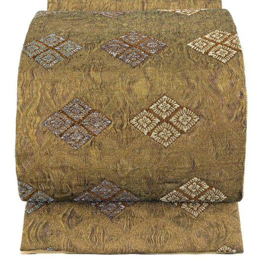 袋帶 秀品級 花菱 立涌 金絲 金金箔 茶 六通 純蠶絲