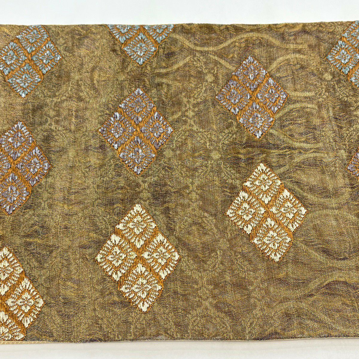 袋帶 秀品級 花菱 立涌 金絲 金金箔 茶 六通 純蠶絲
