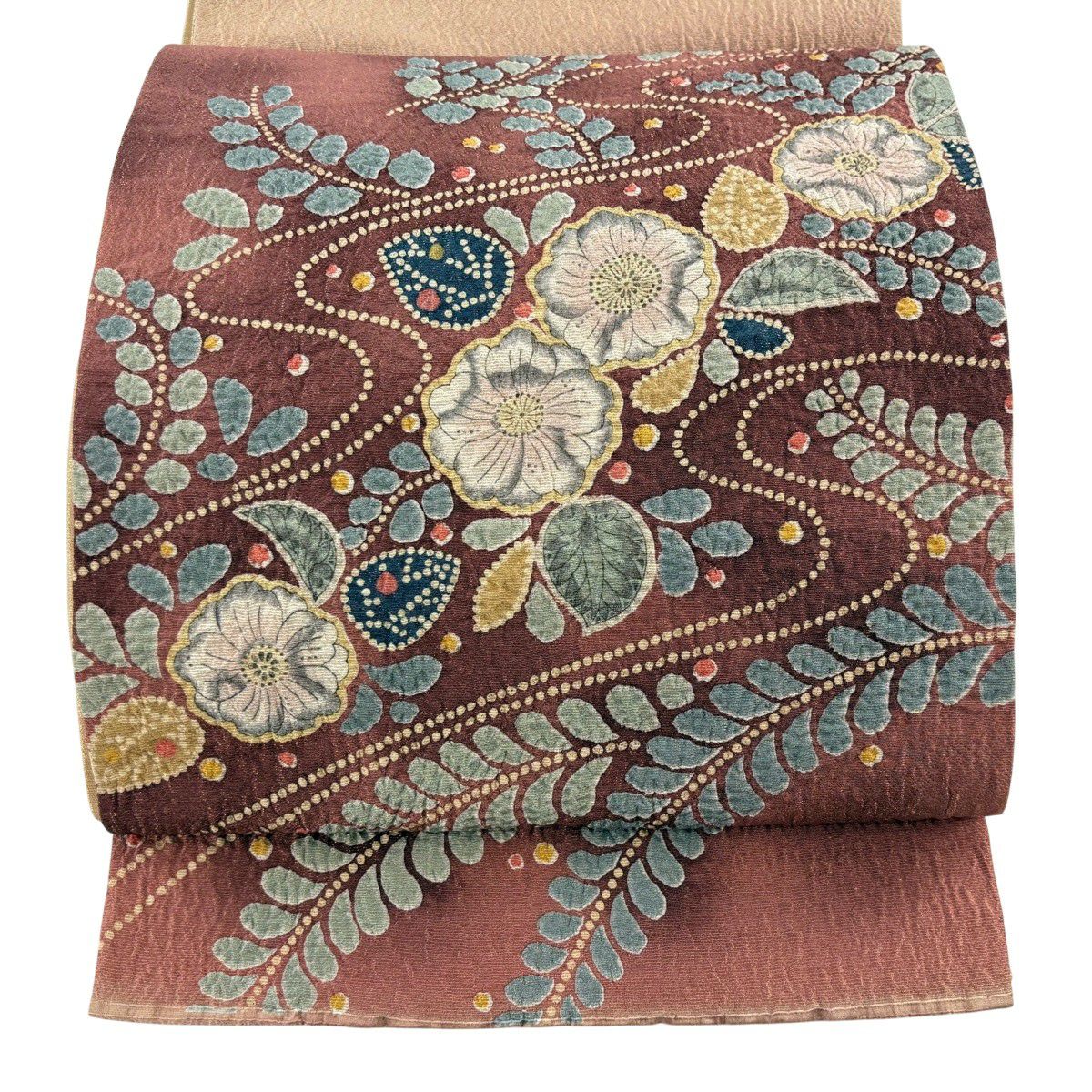 【美品】 袋帶 秀品級 關西仕立 辻花染 霞 金絲 漸層 紅紫 大鼓圖案 純蠶絲