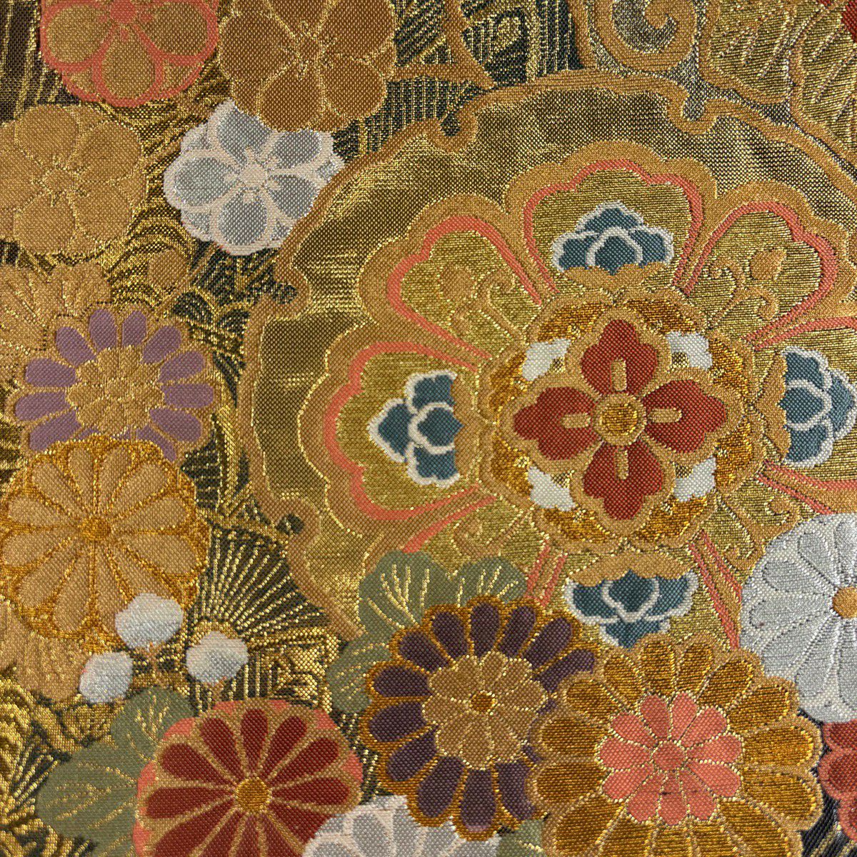 【美品】 袋帶 秀品級 織匠 華之舞 雪輪 菊花花 金銀彩 金色 六通 純蠶絲