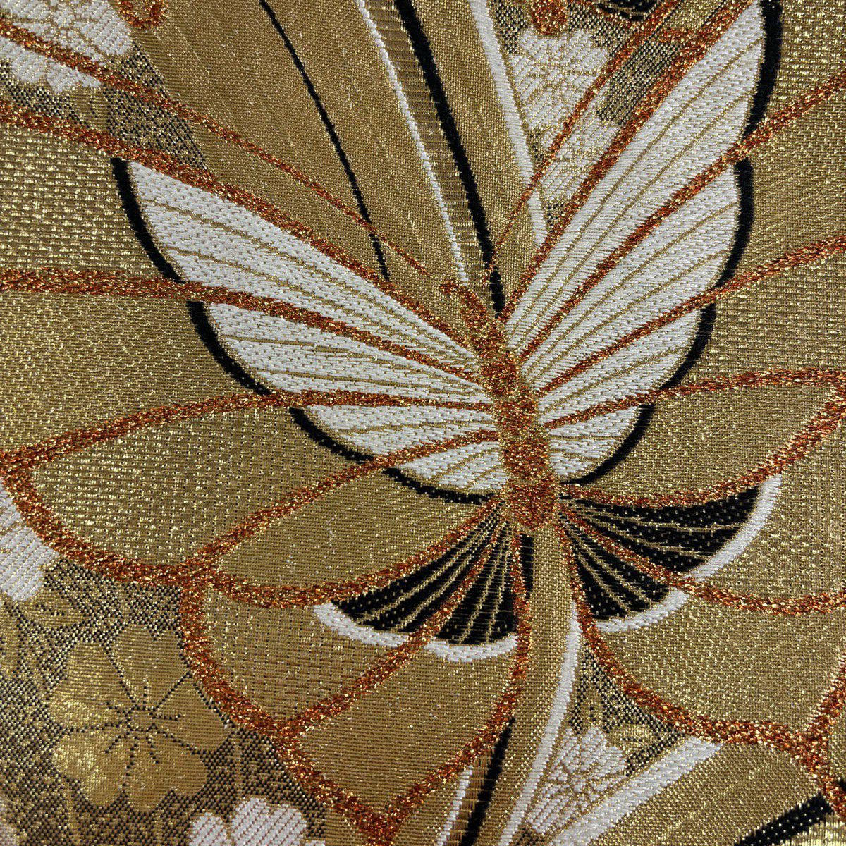 袋帶 優品級 振袖禮服禮服用 蝴蝶 櫻花 金絲 金金箔 金色 全通 純蠶絲