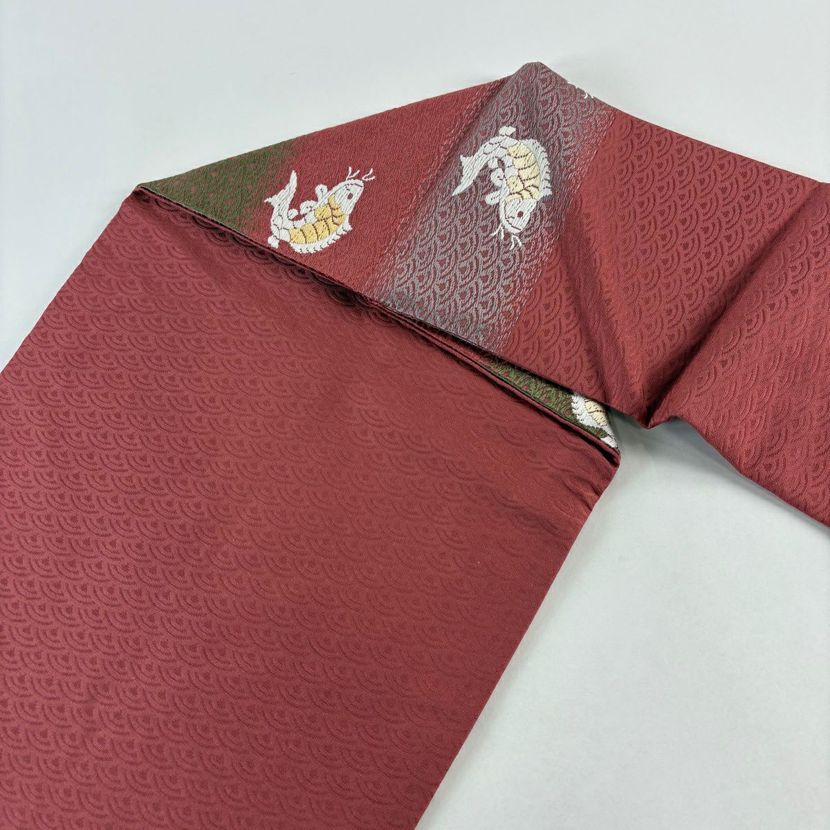【美品】名古屋帶 秀品級 荒磯 青海波 深粉 純蠶絲
