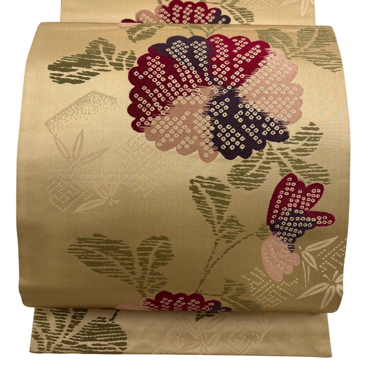 袋帶 秀品級 菊花花 刺繡 灰綠 六通 純蠶絲