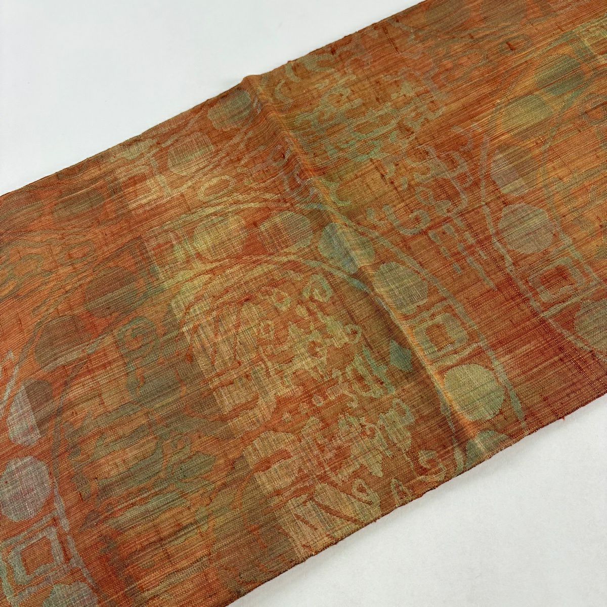 【美品】 袋帶 秀品級 關西仕立 紬織織 連珠紋 幾何學圖案 紅茶 六通 純蠶絲