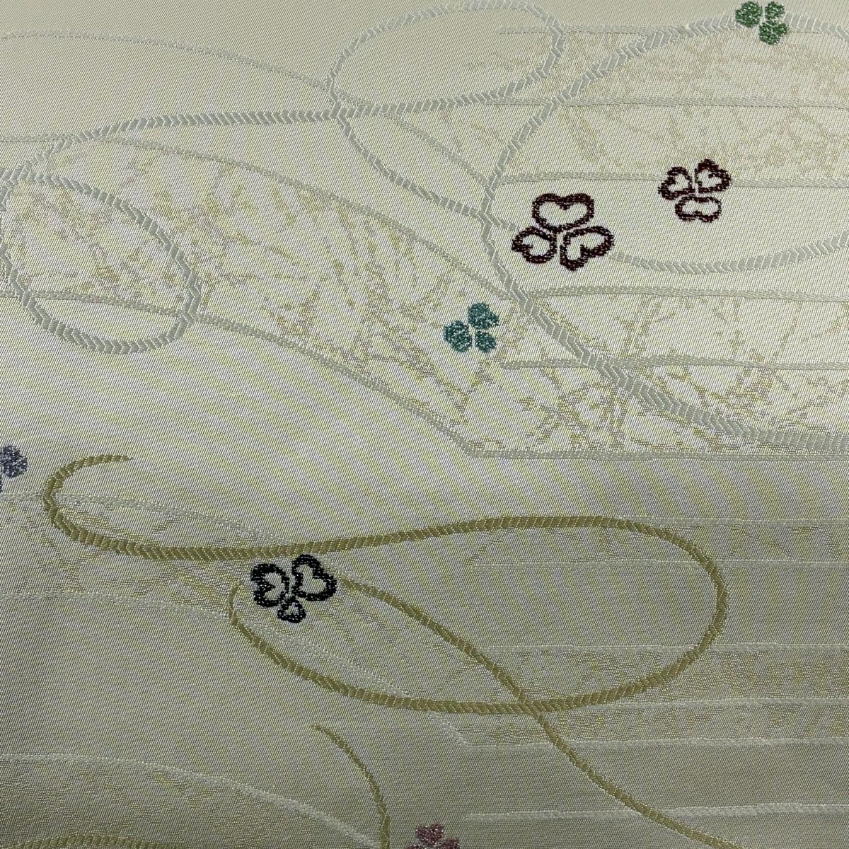 名古屋帶 秀品級 花 幾何圖案 金金箔 米色 純蠶絲