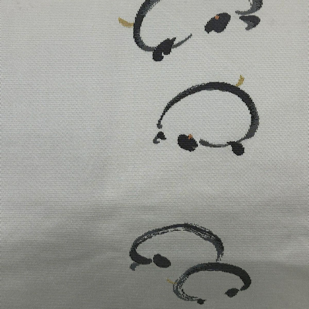 名古屋帶 秀品級 幾何圖案 金絲 灰色 純蠶絲