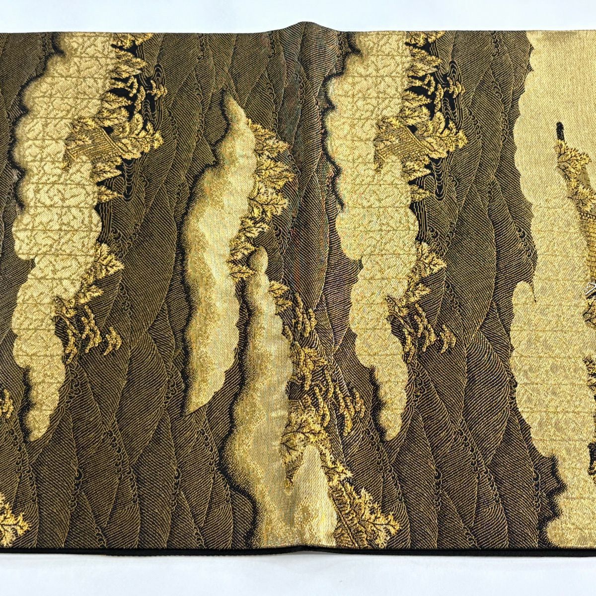 【美品】 袋帶 秀品級 山鉾 建築 金金箔 金絲 金色 大鼓圖案 純蠶絲