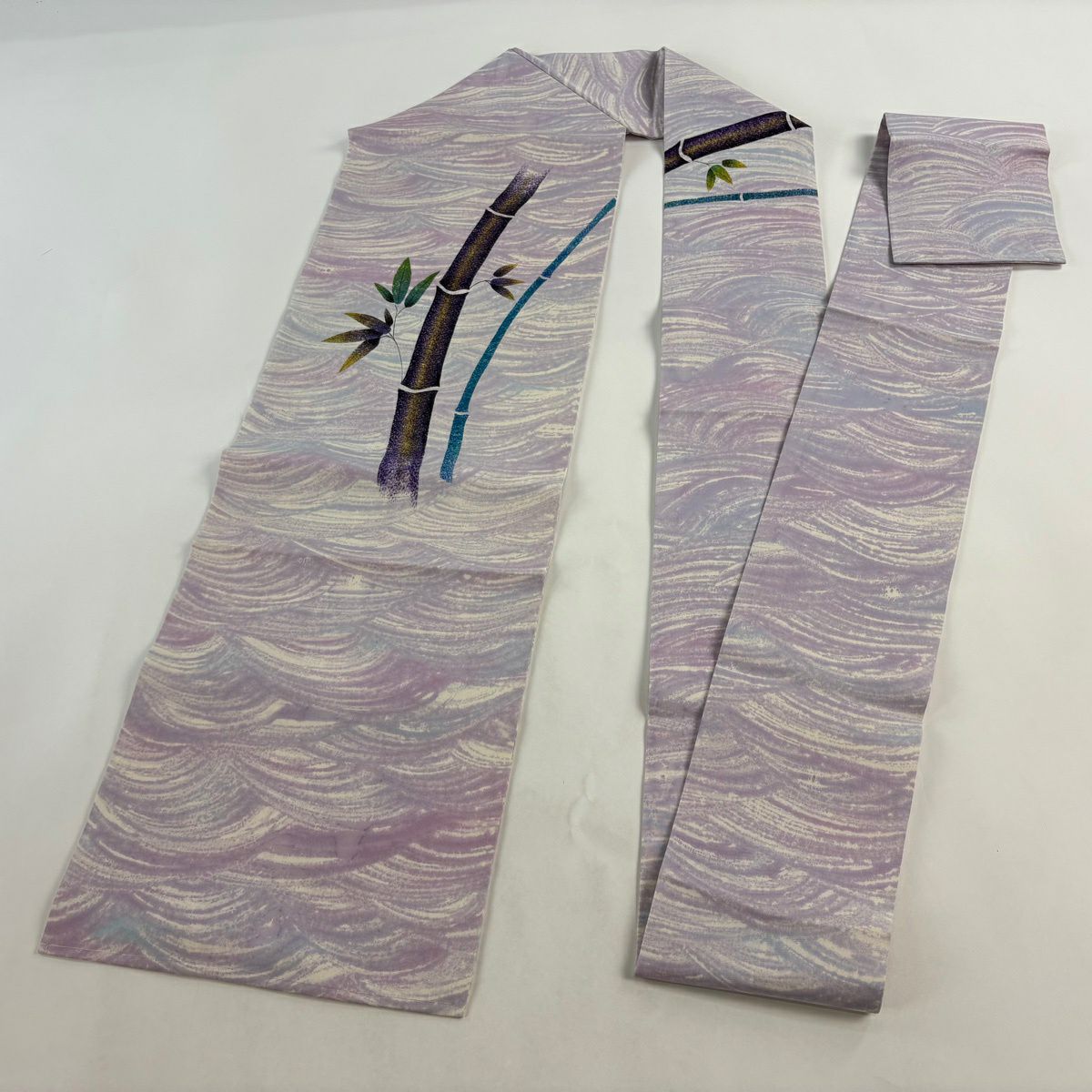 【美品】名古屋帶 秀品級 竹子 薄紫 純蠶絲
