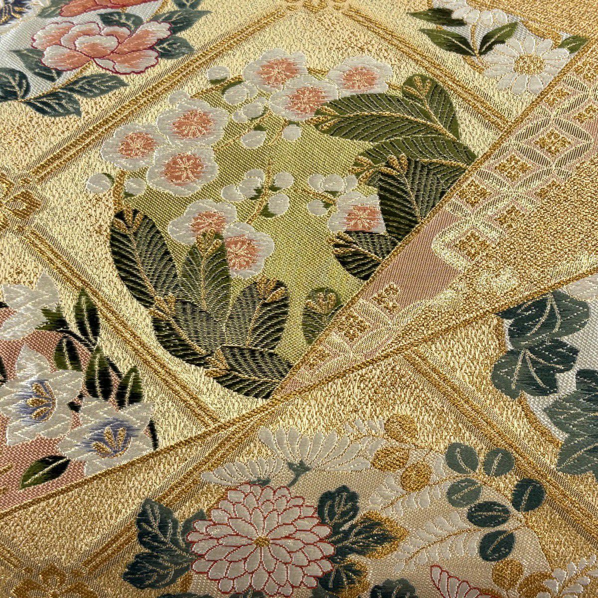 【美品】 袋帶 秀品級 抱一花詩 花丸紋 格天井 唐織 金金箔 金色 六通 純蠶絲