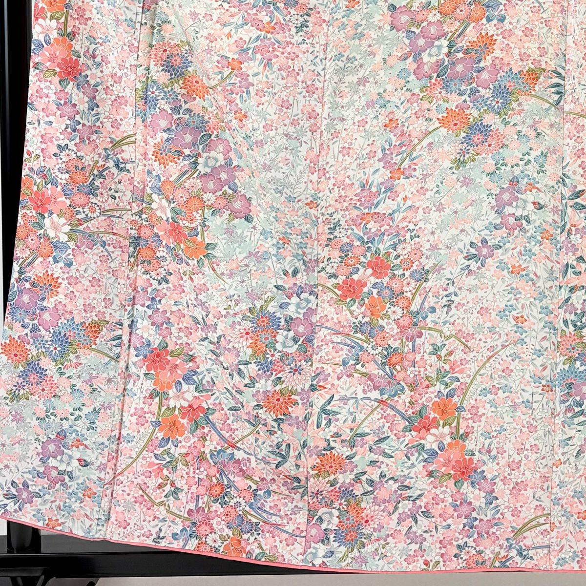 小紋 身長159cm 袖長64cm M 雙層 草花紋 梅花 奶油色 純蠶絲 優品級