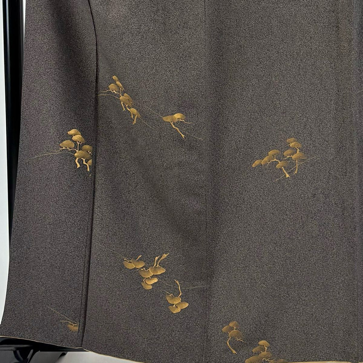 小紋 身長161.5cm 袖長67.5cm L 雙層 松樹 金銀彩 焦茶 純蠶絲 優品級 一つ紋