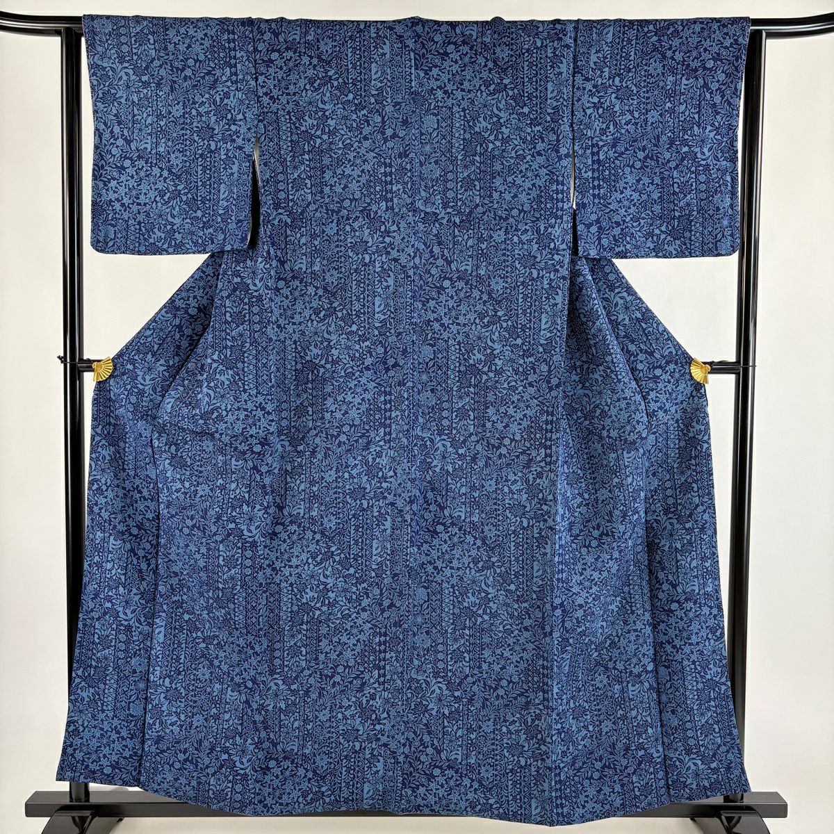 小紋 身長156.5cm 袖長64cm M 雙層 草花紋紋 幾何學 絞染 深藍 純蠶絲 優品級