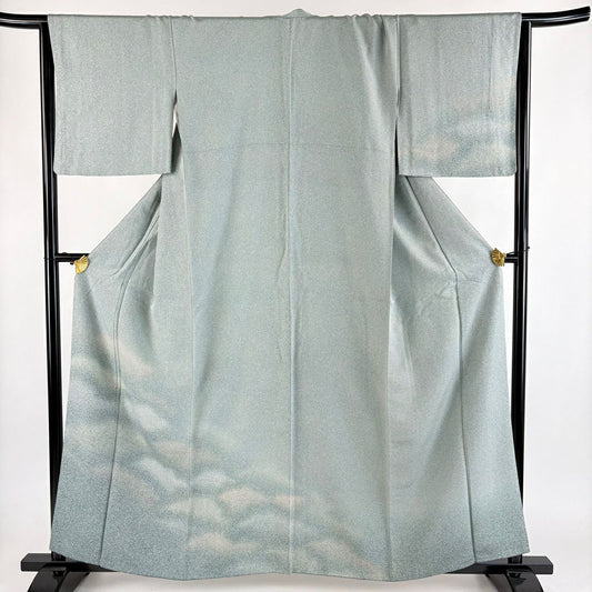 【美品】 付下 身長158cm 袖長66cm M 雙層 幾何學 漸層 灰綠 純蠶絲 優品級