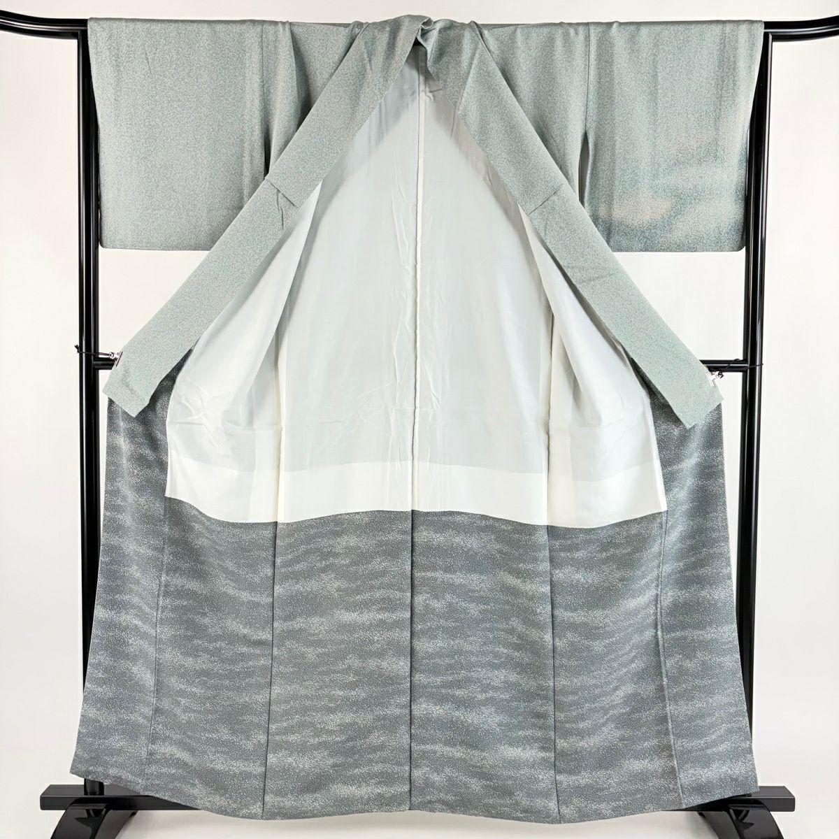 【美品】 付下 身長158cm 袖長66cm M 雙層 幾何學 漸層 灰綠 純蠶絲 優品級