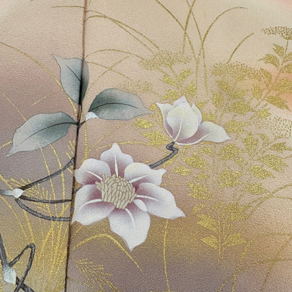 【美品】 付下 身長152cm 袖長62cm S 雙層 枝花 草花紋紋 金彩裝飾 漸層 粉紅 純蠶絲 優品級