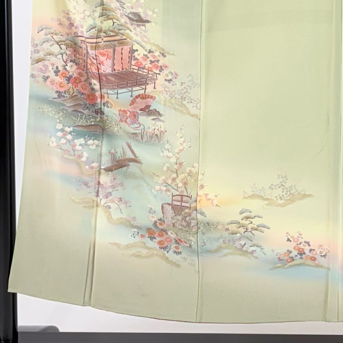 付下 身長152cm 袖長61cm S 雙層 姫 家屋 金銀彩 漸層 抹茶 純蠶絲 優品級