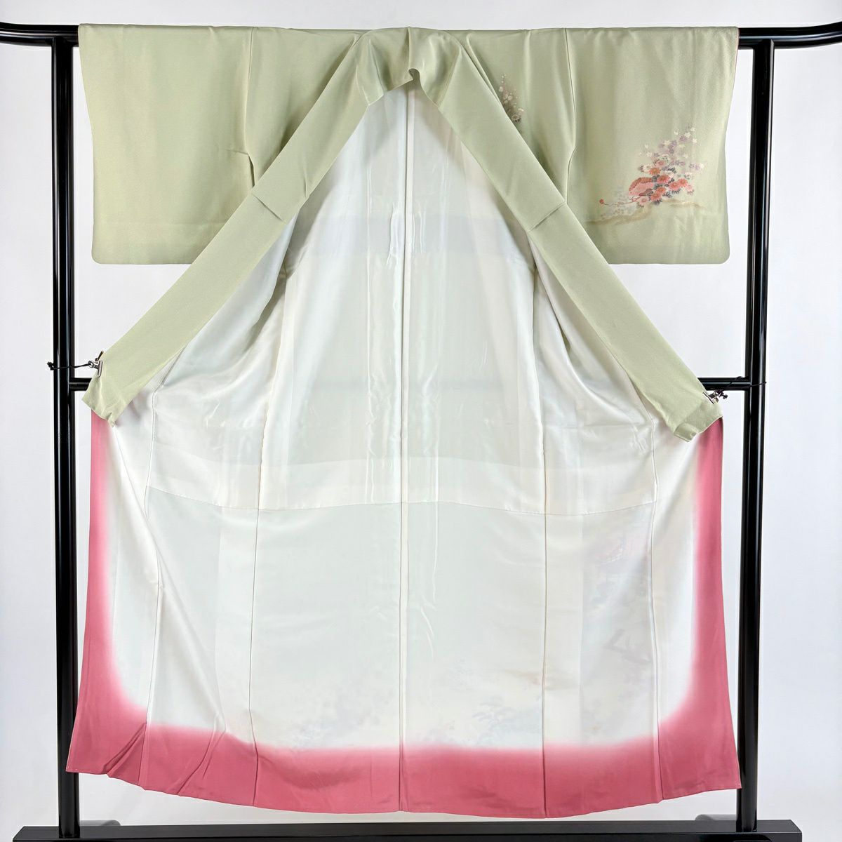 付下 身長152cm 袖長61cm S 雙層 姫 家屋 金銀彩 漸層 抹茶 純蠶絲 優品級