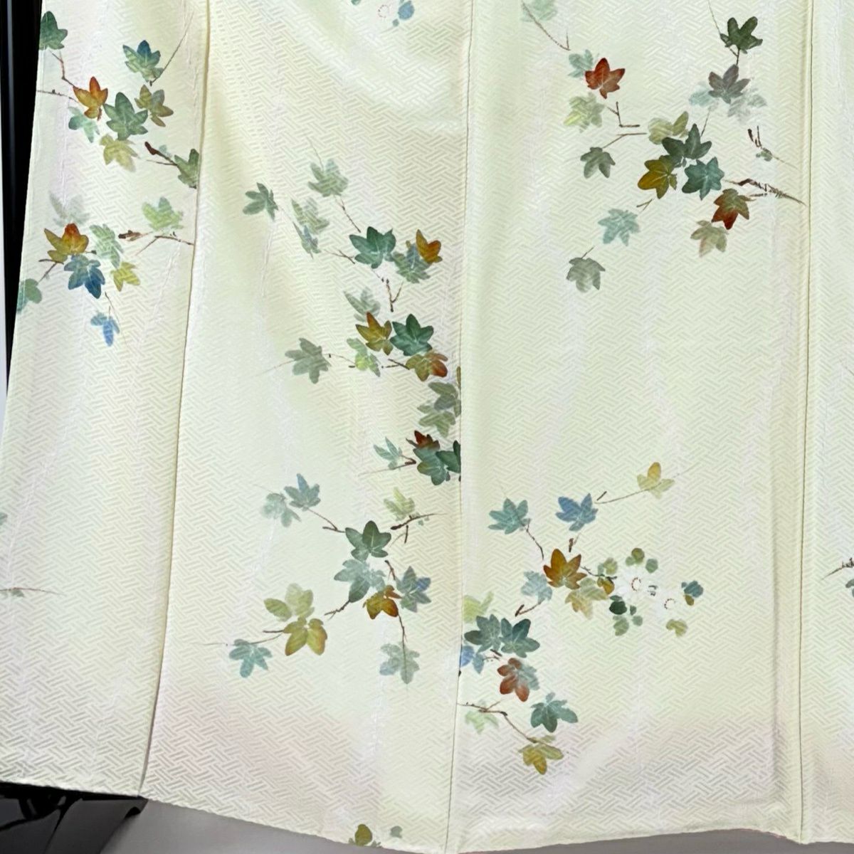 【美品】 小紋 身長164cm 袖長66.5cm M 雙層 楓 絞染 淡黃 純蠶絲 優品級