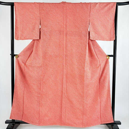 【美品】 小紋 身長161cm 袖長64cm M 雙層 幾何學圖案 總絞染 橙色 純蠶絲 優品級