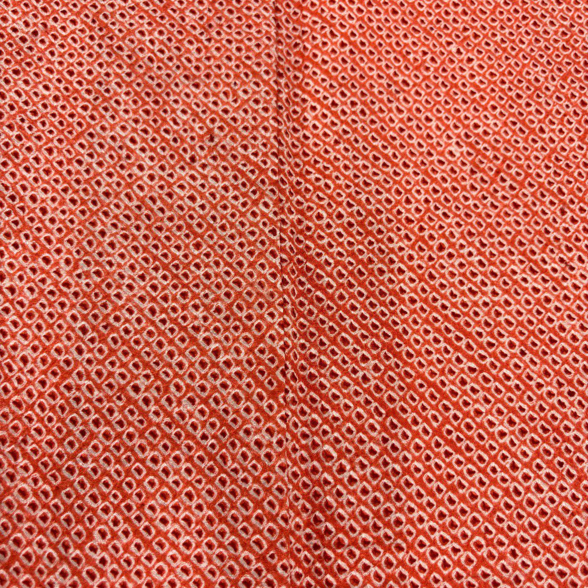 【美品】 小紋 身長161cm 袖長64cm M 雙層 幾何學圖案 總絞染 橙色 純蠶絲 優品級