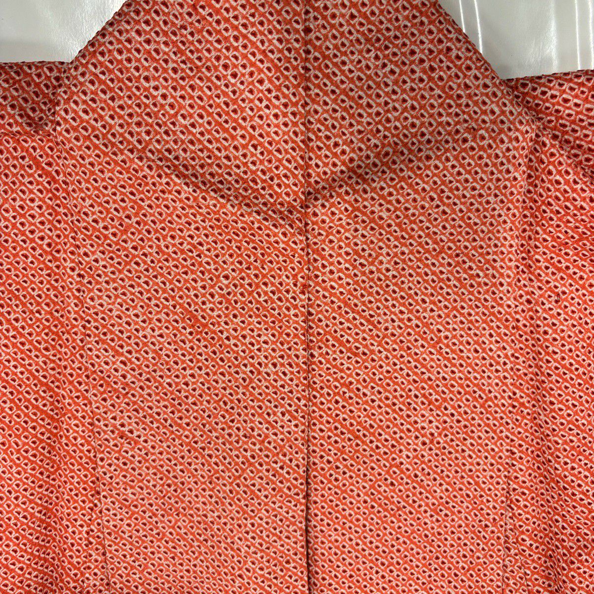 【美品】 小紋 身長161cm 袖長64cm M 雙層 幾何學圖案 總絞染 橙色 純蠶絲 優品級