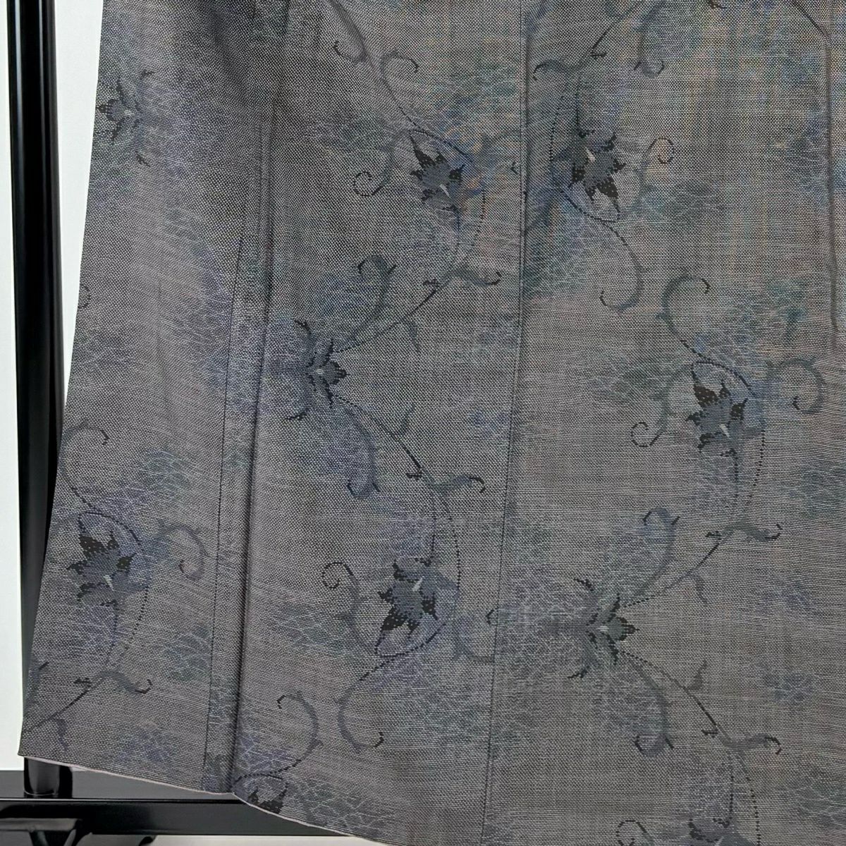 紬織 身長160cm 袖長65cm M 雙層 花唐草紋 茶紫 純蠶絲 優品級