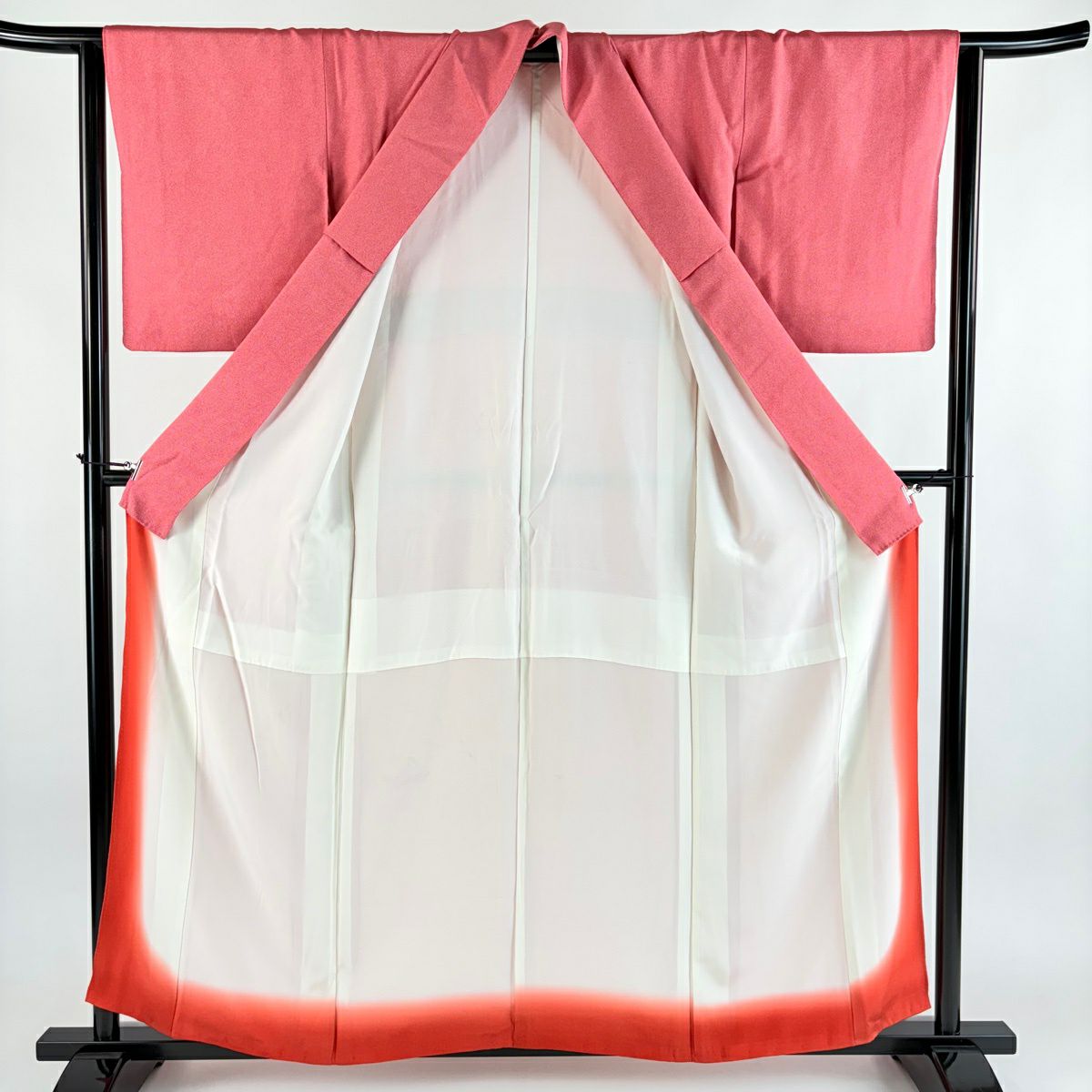 【美品】 江戶小紋 身長157.5cm 袖長63.5cm S 雙層 鮫 深粉 純蠶絲 優品級