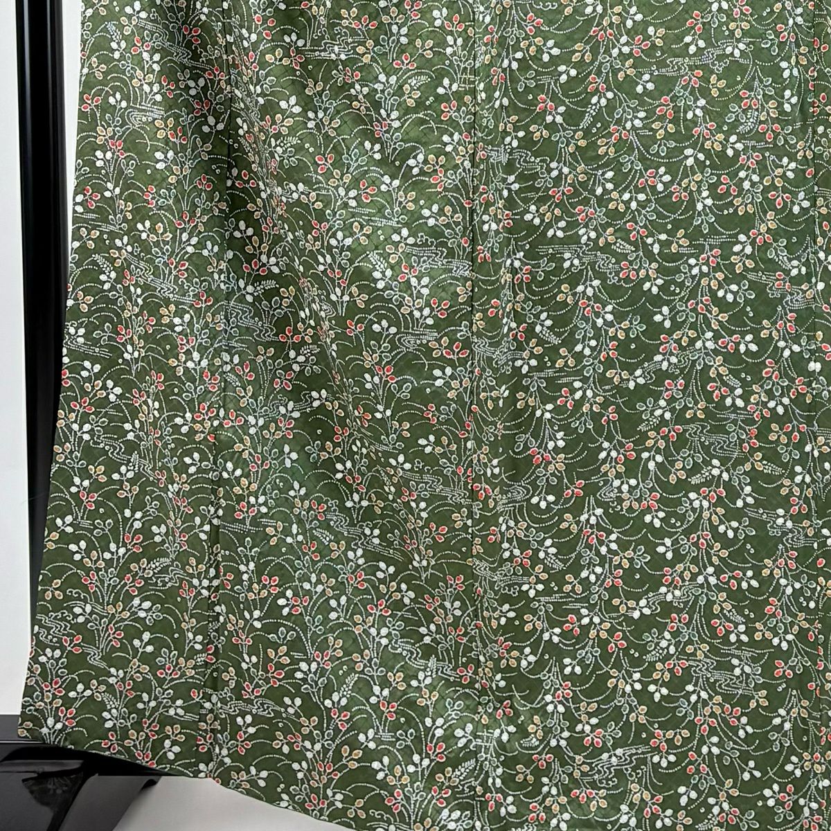 【美品】 小紋 身長163.5cm 袖長64.5cm M 雙層 萩 地紋 茶綠 純蠶絲 優品級