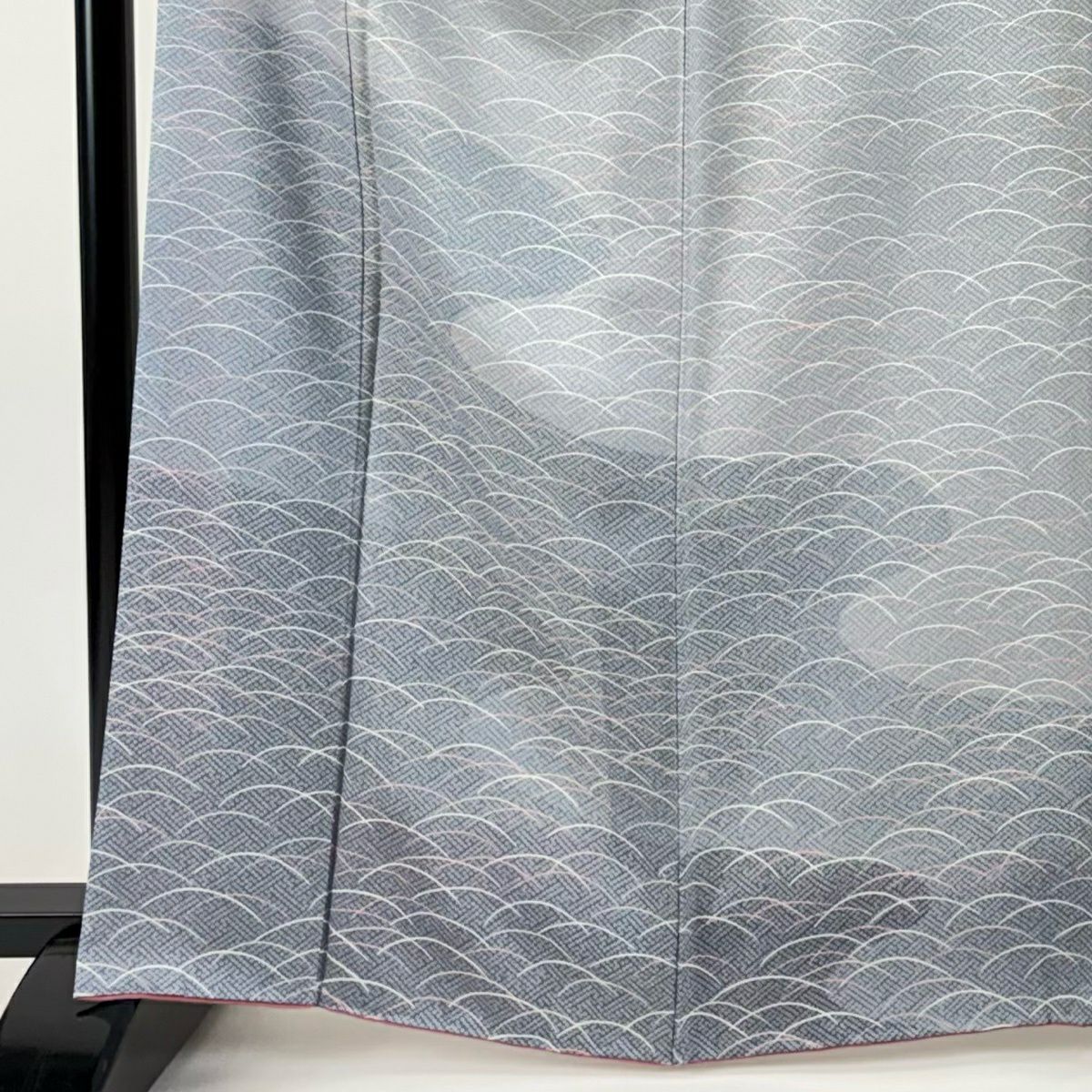 【美品】 付下 身長165cm 袖長63.5cm S 雙層 芝波 青灰 純蠶絲 優品級