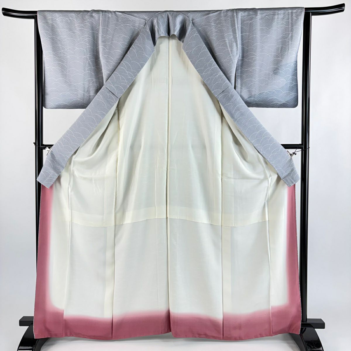 【美品】 付下 身長165cm 袖長63.5cm S 雙層 芝波 青灰 純蠶絲 優品級