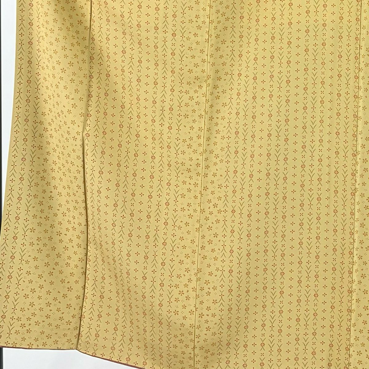 【美品】 小紋 身長150.5cm 袖長62cm S 雙層 樱花 草花紋紋 黃土 純蠶絲 優品級