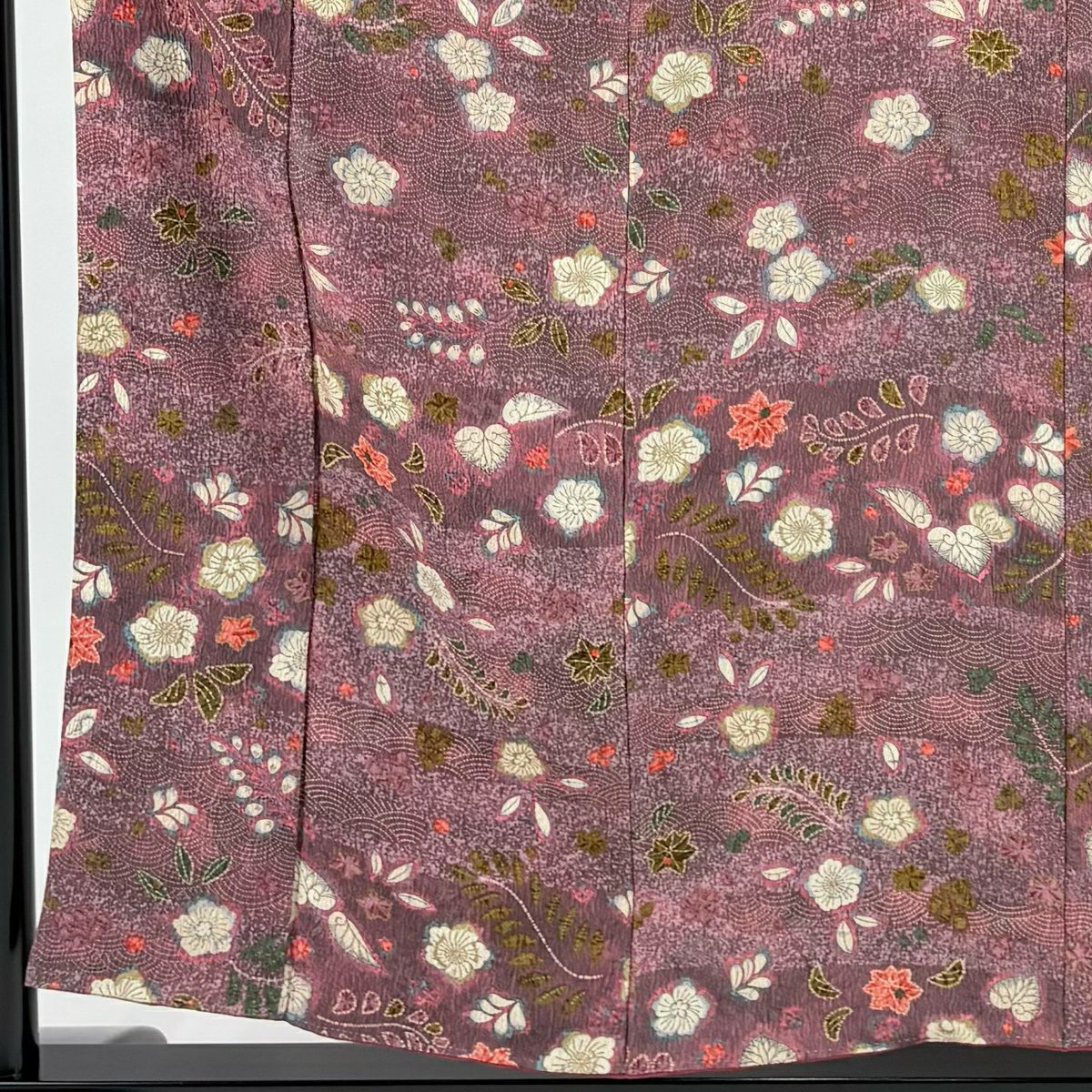 【美品】 小紋 身長155.5cm 袖長62.5cm S 雙層 辻花染 波 金銀彩 紫 純蠶絲 優品級