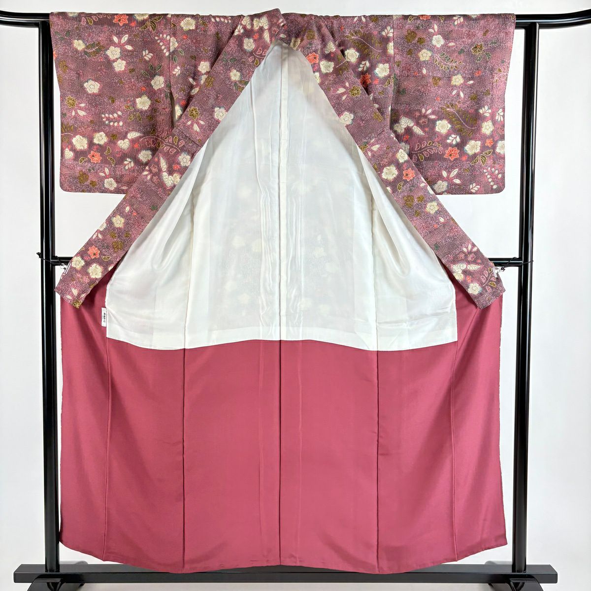 【美品】 小紋 身長155.5cm 袖長62.5cm S 雙層 辻花染 波 金銀彩 紫 純蠶絲 優品級
