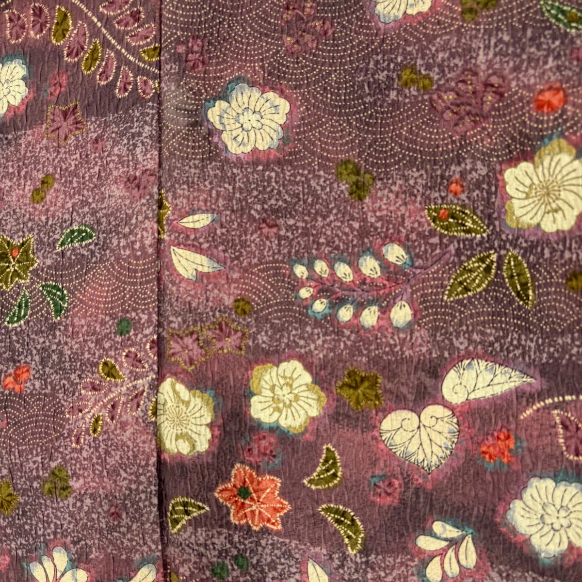 【美品】 小紋 身長155.5cm 袖長62.5cm S 雙層 辻花染 波 金銀彩 紫 純蠶絲 優品級