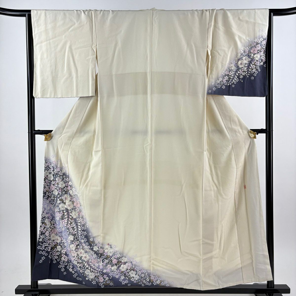 付下 身長155cm 袖長67cm M 雙層 翠山工房 大和 落款あり 辻花染 櫻花 金銀彩 漸層 奶油色 純蠶絲 名品級