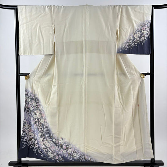 付下 身長155cm 袖長67cm M 雙層 翠山工房 大和 落款あり 辻花染 櫻花 金銀彩 漸層 奶油色 純蠶絲 名品級