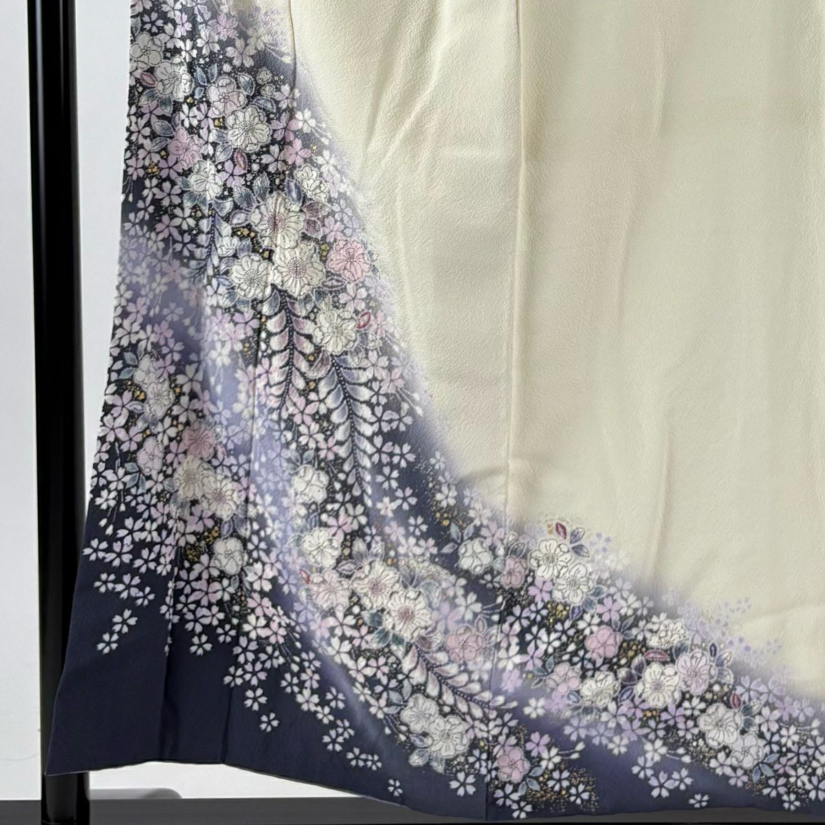 付下 身長155cm 袖長67cm M 雙層 翠山工房 大和 落款あり 辻花染 櫻花 金銀彩 漸層 奶油色 純蠶絲 名品級