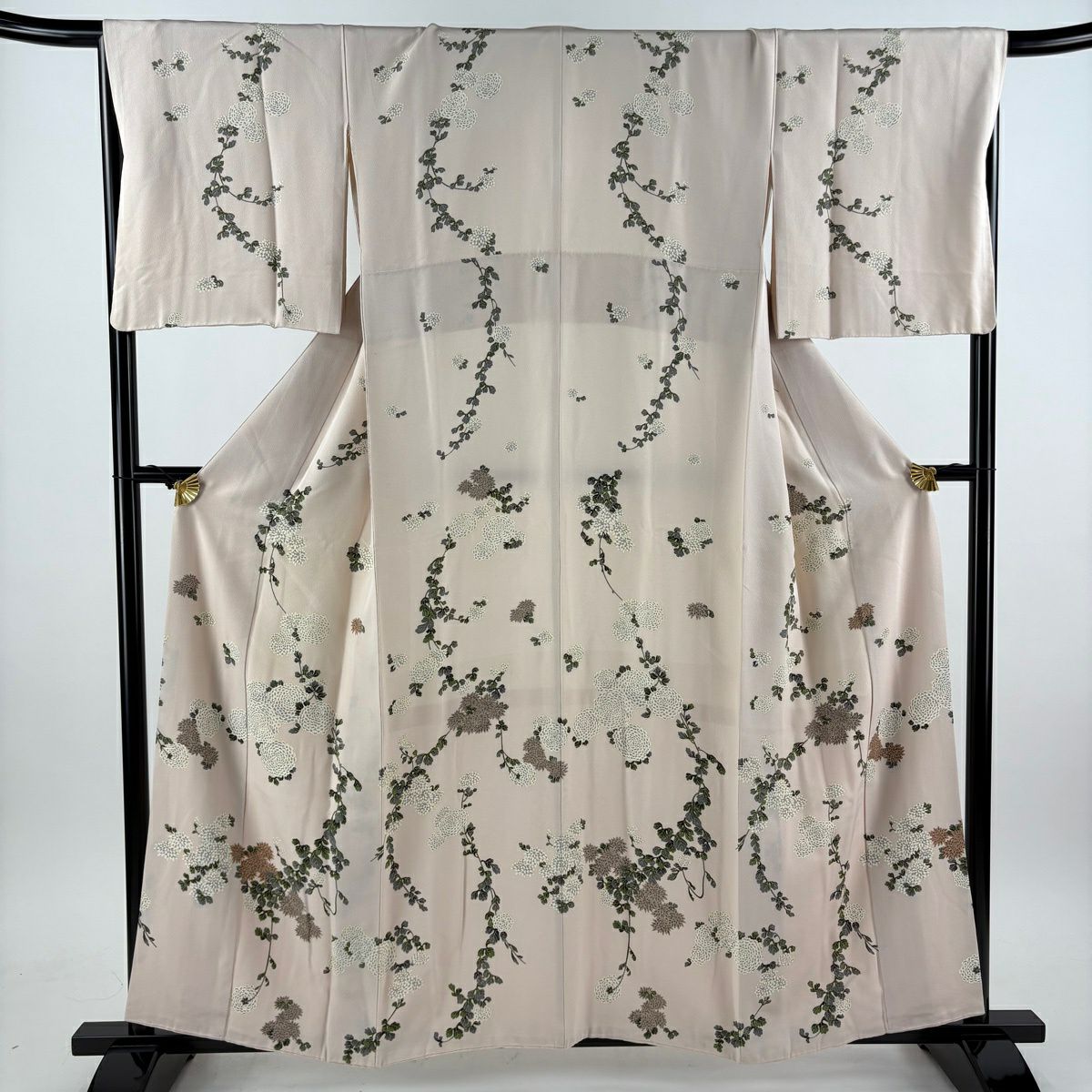 付下 身長157cm 袖長69cm L 雙層 菊花 薄粉紅 純蠶絲 名品級