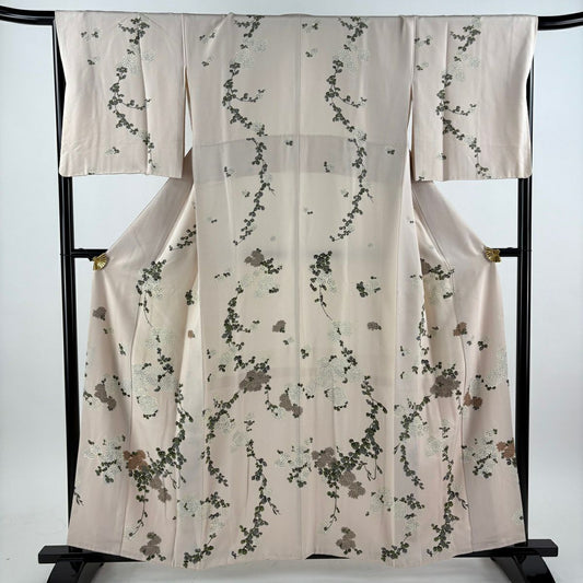付下 身長157cm 袖長69cm L 雙層 菊花 薄粉紅 純蠶絲 名品級