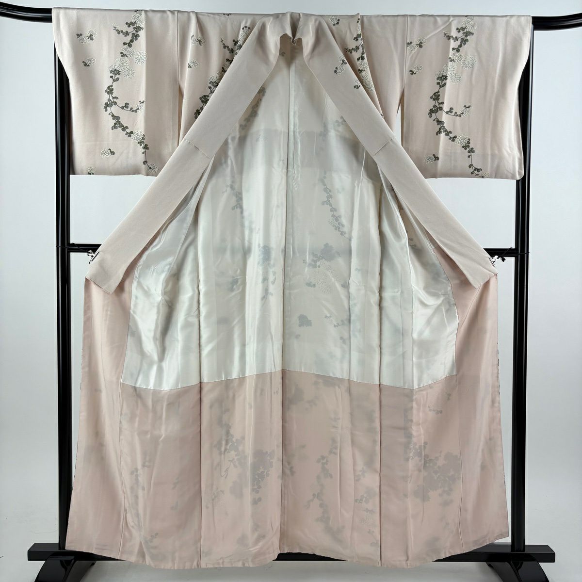 付下 身長157cm 袖長69cm L 雙層 菊花 薄粉紅 純蠶絲 名品級