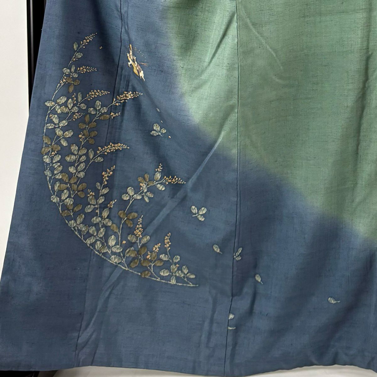訪問服 身長166.5cm 袖長69.5cm L 雙層 兔子 搗年糕 金彩裝飾 染分 青灰 純蠶絲 名品級
