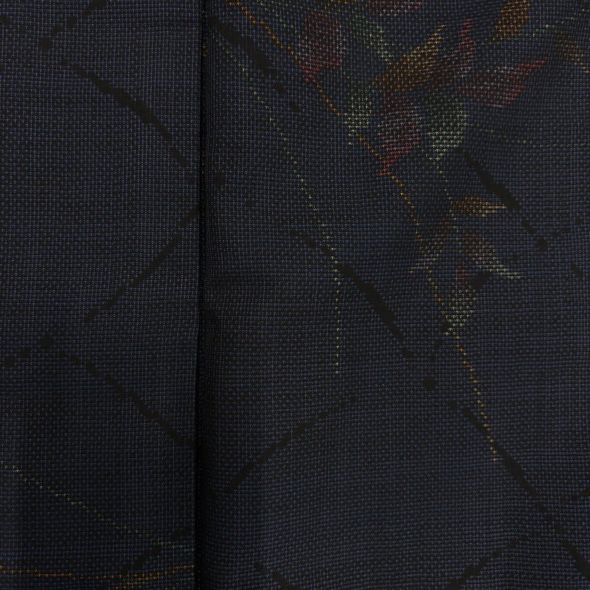【美品】 大島紬織 身長160cm 袖長65.5cm M 雙層 純泥染 證書齊全 葉花紋 深藍 純蠶絲 名品級