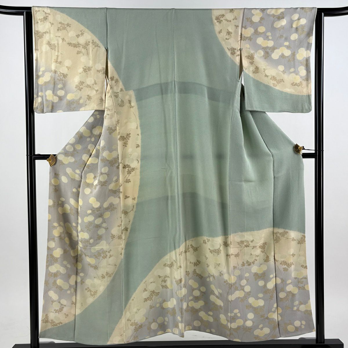 訪問服 身長150cm 袖長63.5cm S 雙層 萬壽菊花 金彩裝飾 絞緬 灰色 純蠶絲 名品級