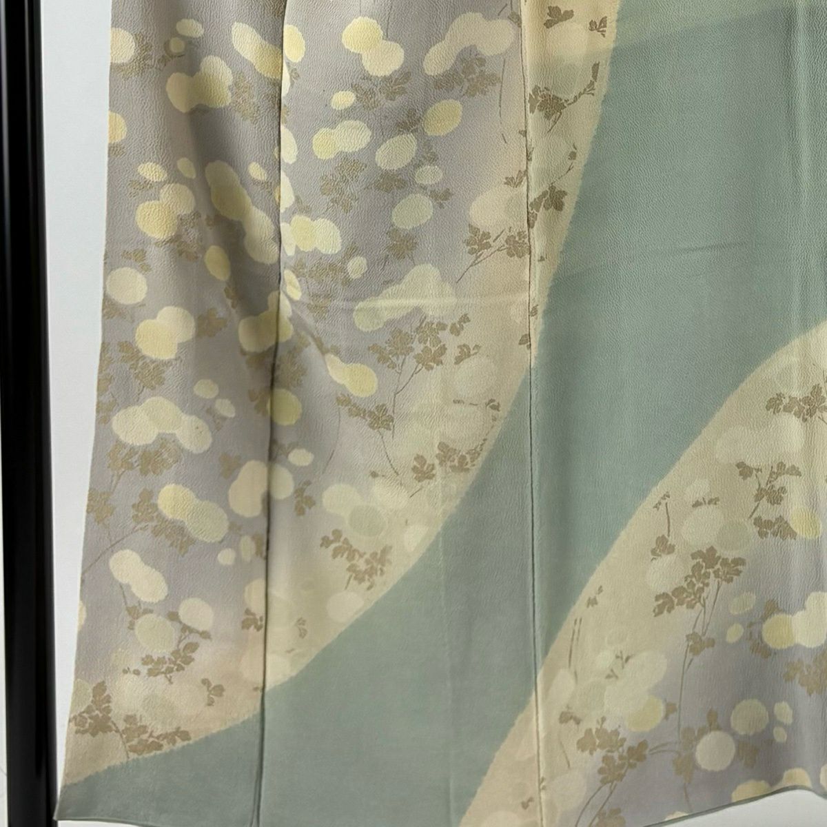 訪問服 身長150cm 袖長63.5cm S 雙層 萬壽菊花 金彩裝飾 絞緬 灰色 純蠶絲 名品級