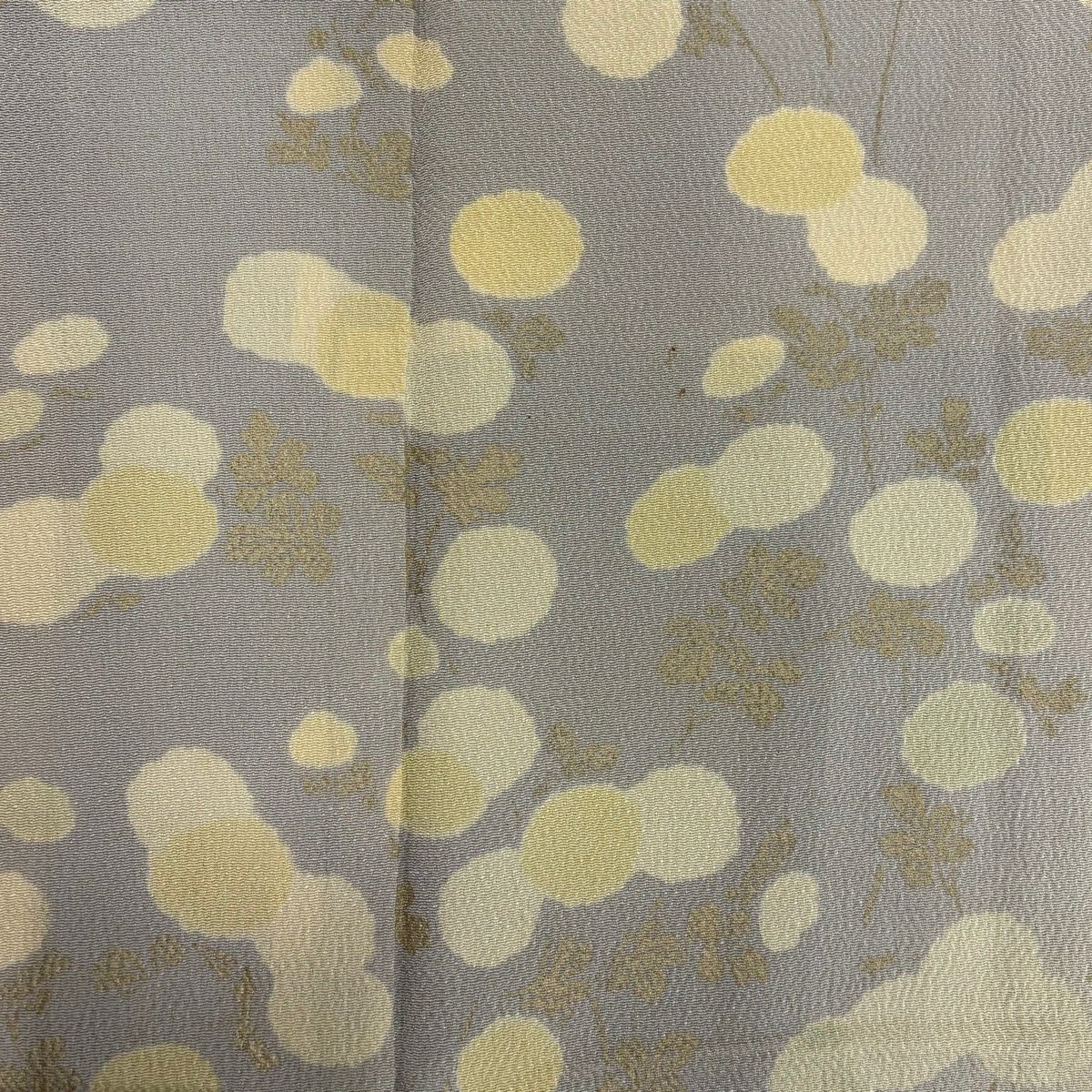 訪問服 身長150cm 袖長63.5cm S 雙層 萬壽菊花 金彩裝飾 絞緬 灰色 純蠶絲 名品級