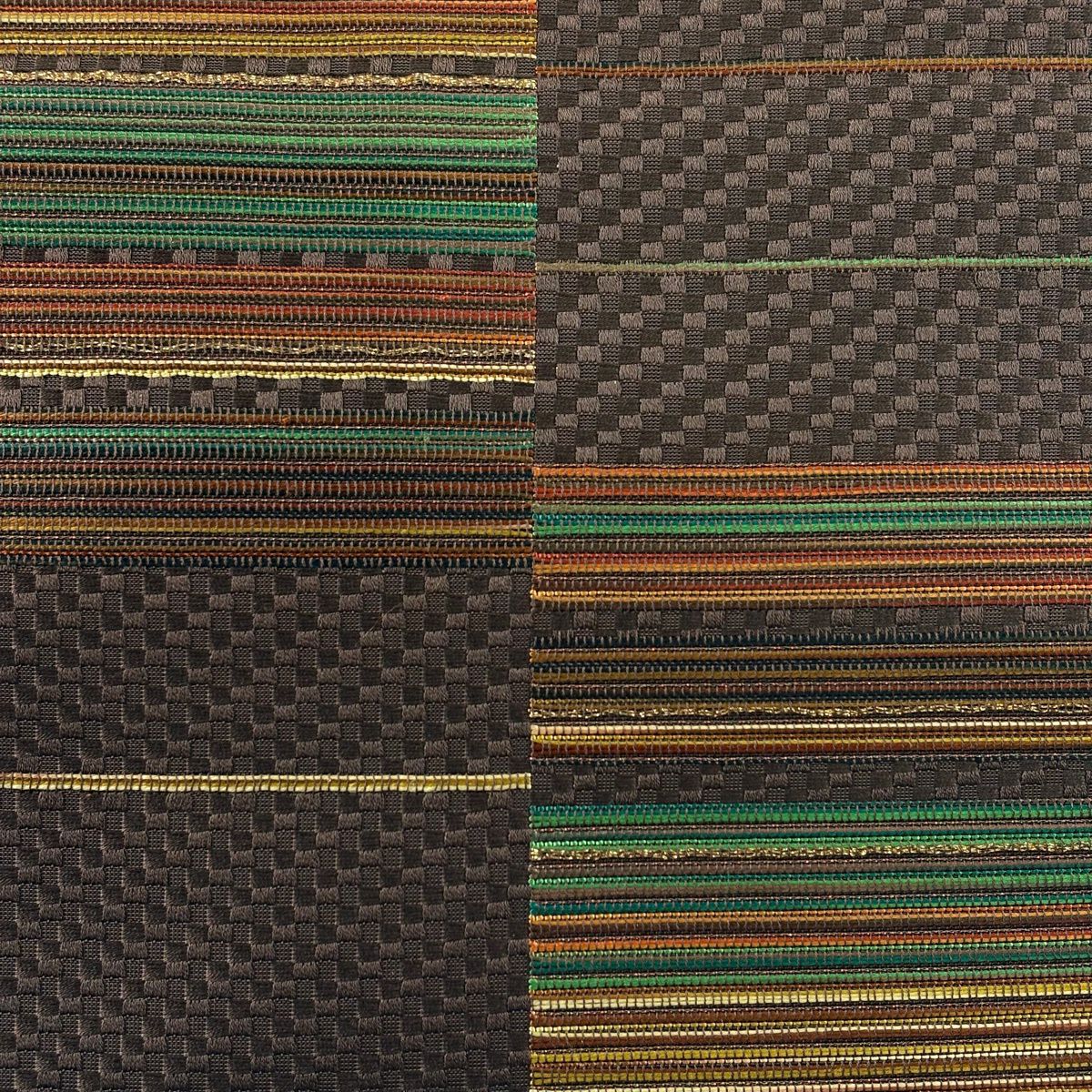 【美品】名古屋帶 名品級 八寸名古屋帶 松樹葉仕立 雜紋 金絲 焦茶 純蠶絲
