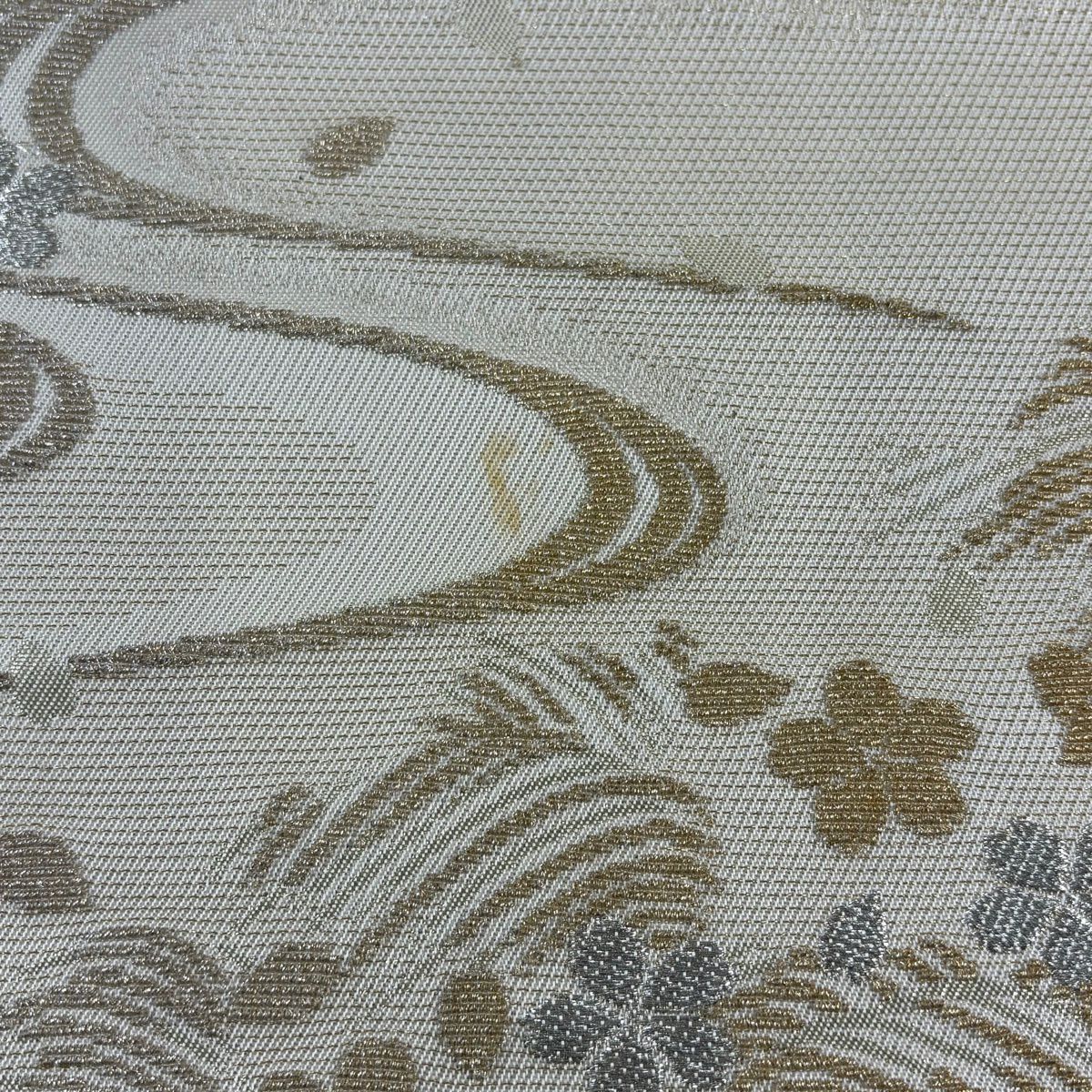 袋帶 名品級 有落款 櫻花 流水 金銀線 金金箔 米色 六通 純蠶絲